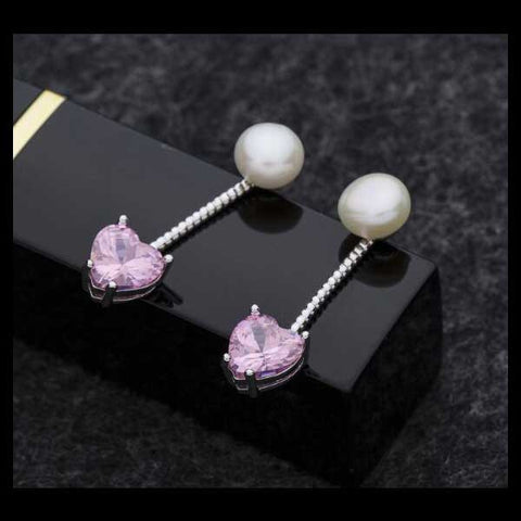 Pearl/CZ Pink Heart Drop FE4640
