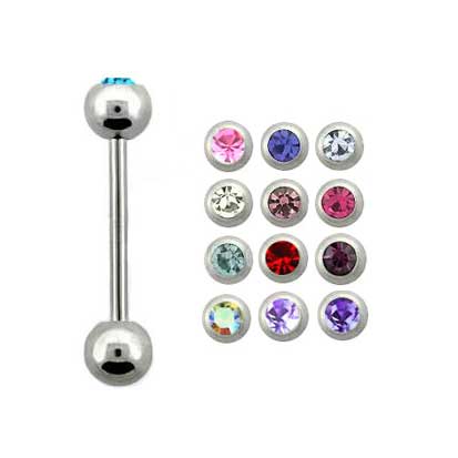 Barbell Stainless Steel Jewelled 1.6mm BJ1006J.14