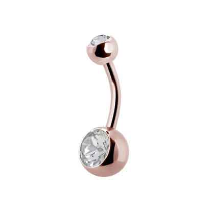 Belly Banana Barbell Rose Gold Double Jewelled BJ1007R - Rossan Distributors
