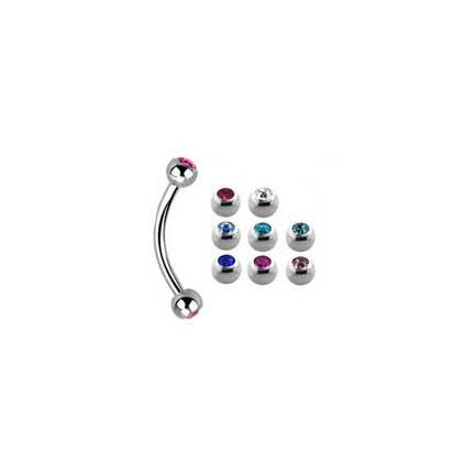 Banana Barbell Stainless Steel Jewelled Micro 1.2mm x 8mm BJ1188 - Rossan Distributors