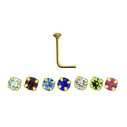 Bent Post Gold Plated Jewelled Nose Studs NS5096 - Rossan Distributors