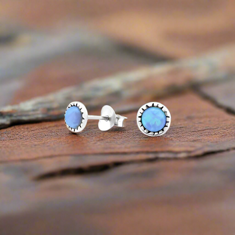 Silver Round Stud with Azure Opal FE4561A