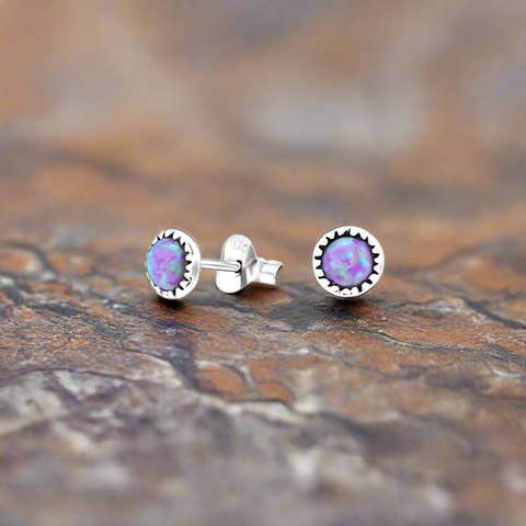 Silver Round Stud with Bubble Gum Opal FE4561BG)