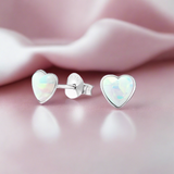 Silver Heart Stud with Fire Snow Opal FE4563S
