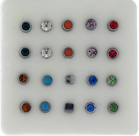 Assorted Silver Studs Box of 10 Pairs MS5030