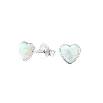 Silver Heart Stud with Fire Snow Opal FE4563S - Rossan Distributors
