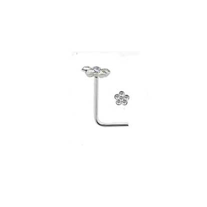 Bent Post Silver Crystal Flower Nose Stud Clear NS4060C - Rossan Distributors