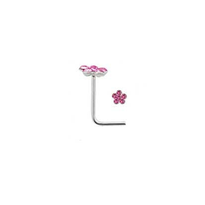 Bent Post Silver Crystal Flower Nose Stud Rose NS4060R - Rossan Distributors