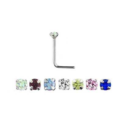 Bent Post Sterling Silver Jewelled Nose Studs NS4096 - Rossan Distributors