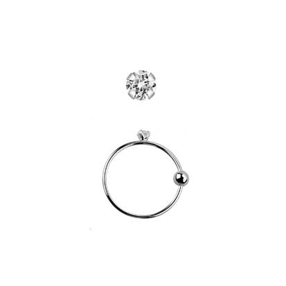 Nose Ring Jewelled Sterling Silver Plated NS8002 10mm 18g